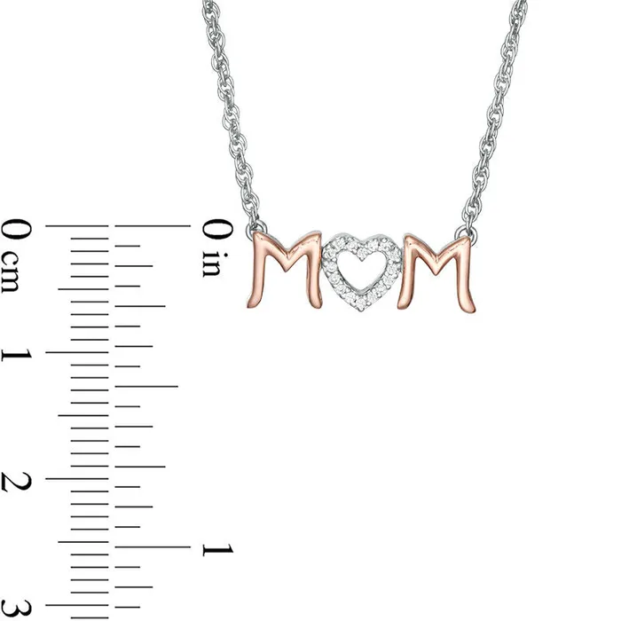 Necklaces 005 CT TW Natural Diamond Heart MOM Necklace in Sterling Silver and 10K Rose Gold Goldia Necklaces 005 CT TW Natural Diamond Heart MOM Necklace in Sterling Silver and 10K Rose Gold Goldia