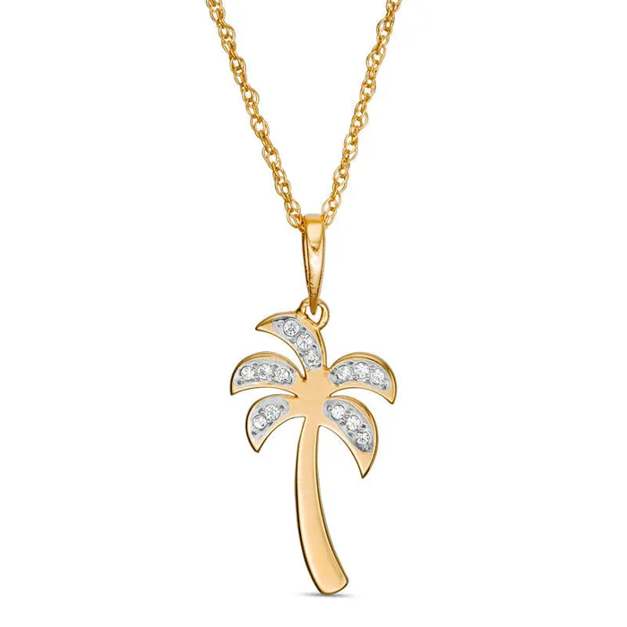 Necklaces 005 CT TW Natural Diamond LaserCut Palm Tree Pendant in 10K Yellow Gold Goldia Necklaces 005 CT TW Natural Diamond LaserCut Palm Tree Pendant in 10K Yellow Gold Goldia