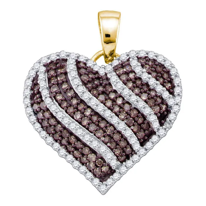 Necklaces 10k Yellow Gold Round Brown Diamond Striped Heart Pendant 1 Cttw gndatlanta Necklaces 10k Yellow Gold Round Brown Diamond Striped Heart Pendant 1 Cttw gndatlanta