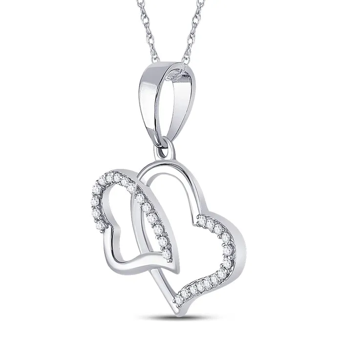 Necklaces 14k White Gold Round Diamond Double Heart Pendant 16 Cttw gndatlanta Necklaces 14k White Gold Round Diamond Double Heart Pendant 16 Cttw gndatlanta