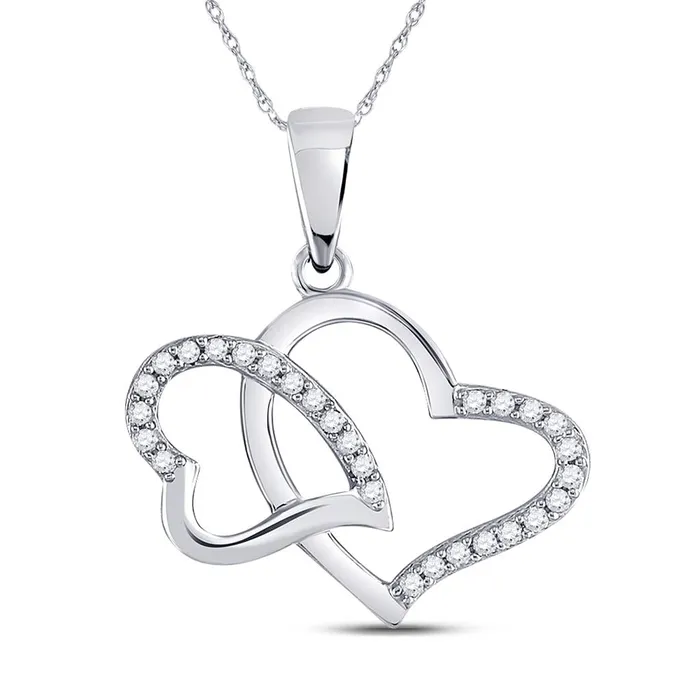 Necklaces 14k White Gold Round Diamond Double Heart Pendant 16 Cttw gndatlanta