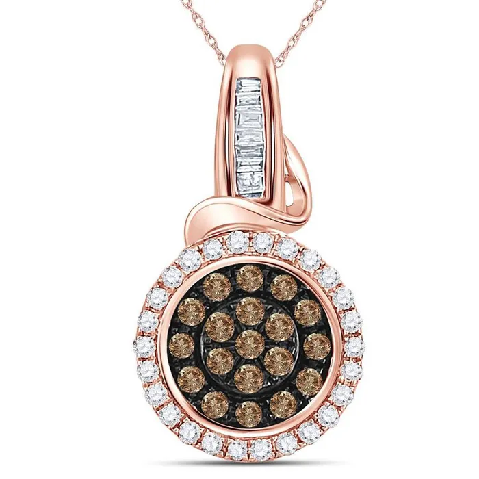 Necklaces gndatlanta 10k Rose Gold Round Brown Diamond Fashion Cluster Pendant 38 Cttw