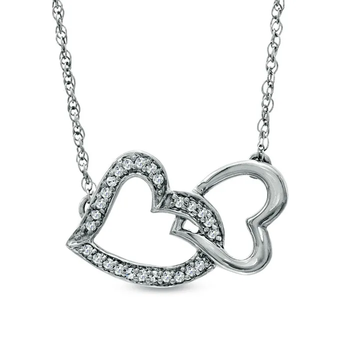 Necklaces Goldia 01 CT TW Natural Diamond Sideways Double Heart Necklace in Sterling Silver Necklaces Goldia 01 CT TW Natural Diamond Sideways Double Heart Necklace in Sterling Silver