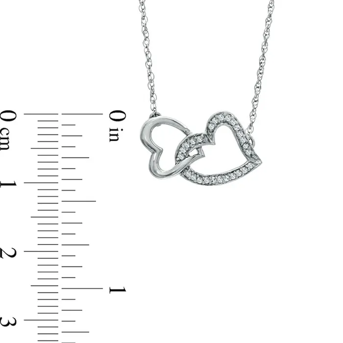 Necklaces Goldia 01 CT TW Natural Diamond Sideways Double Heart Necklace in Sterling Silver Necklaces Goldia 01 CT TW Natural Diamond Sideways Double Heart Necklace in Sterling Silver