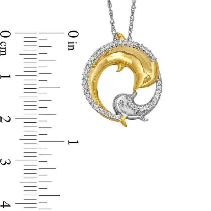 Necklaces Goldia 02 CT TW Natural Diamond Dolphin Circle Pendant in Sterling Silver with 14K Gold Plate Necklaces Goldia 02 CT TW Natural Diamond Dolphin Circle Pendant in Sterling Silver with 14K Gold Plate