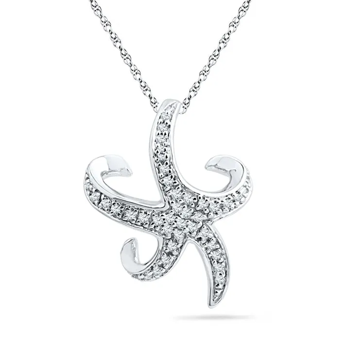Necklaces Goldia 02 CT TW Natural Diamond Starfish Pendant in Sterling Silver Necklaces Goldia 02 CT TW Natural Diamond Starfish Pendant in Sterling Silver