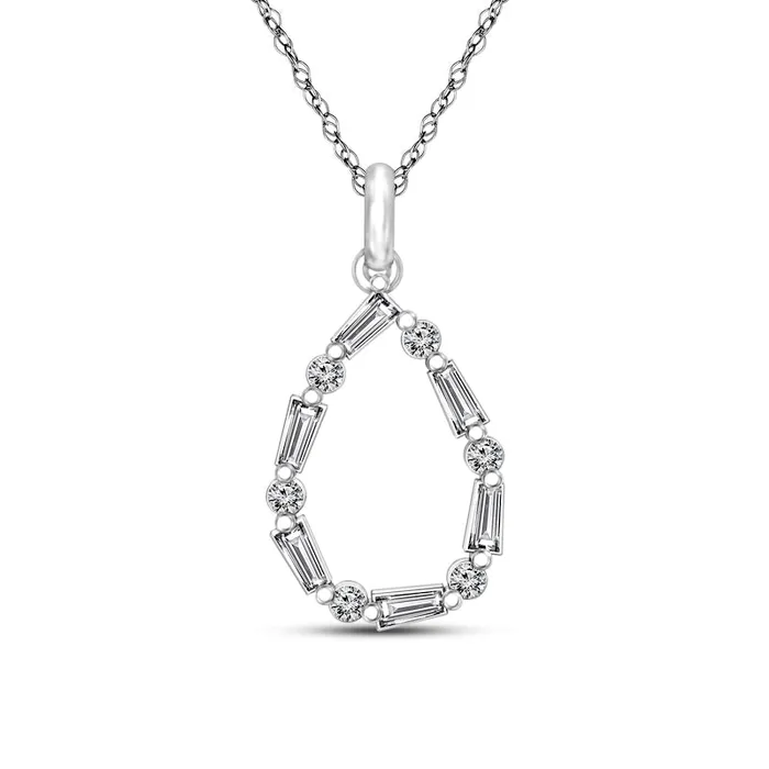 Necklaces Goldia 025 CT TW Baguette and Round Natural Diamond Teardrop Pendant in 10K White Gold Necklaces Goldia 025 CT TW Baguette and Round Natural Diamond Teardrop Pendant in 10K White Gold
