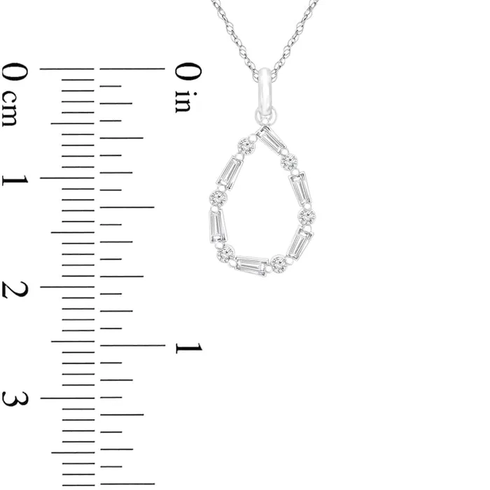 Necklaces Goldia 025 CT TW Baguette and Round Natural Diamond Teardrop Pendant in 10K White Gold Necklaces Goldia 025 CT TW Baguette and Round Natural Diamond Teardrop Pendant in 10K White Gold