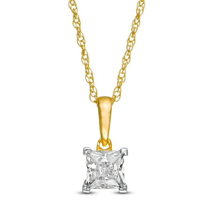 Necklaces Goldia 075 CT PrincessCut Natural Clarity Enhanced Solitaire Pendant in 10K Yellow Gold Necklaces Goldia 075 CT PrincessCut Natural Clarity Enhanced Solitaire Pendant in 10K Yellow Gold