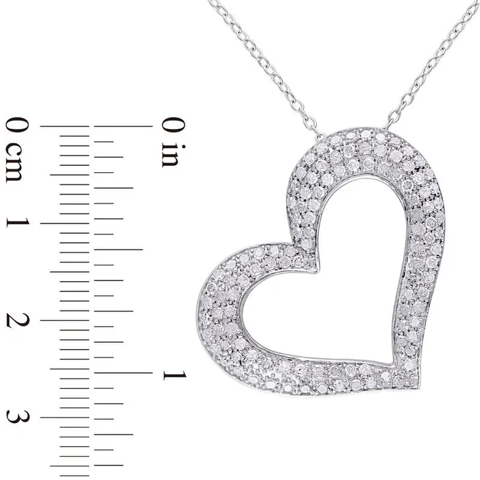 Necklaces Goldia 1 CT TW Natural Diamond Tilted Heart Pendant in Sterling Silver Necklaces Goldia 1 CT TW Natural Diamond Tilted Heart Pendant in Sterling Silver