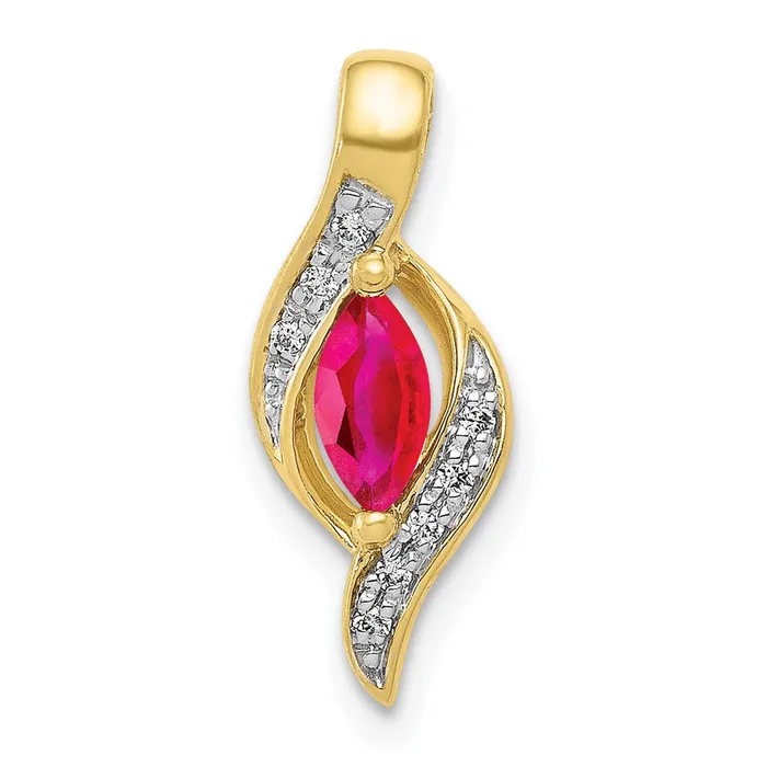 Necklaces Goldia 10K Yellow Gold Real Diamond and Marquise 25 Ruby Pendant