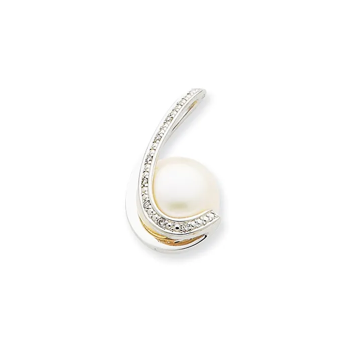 Necklaces Goldia 14k White Gold WG Diamond 1011mm Button FW Cultured Pearl Pendant Necklaces Goldia 14k White Gold WG Diamond 1011mm Button FW Cultured Pearl Pendant