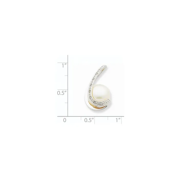 Necklaces Goldia 14k White Gold WG Diamond 1011mm Button FW Cultured Pearl Pendant