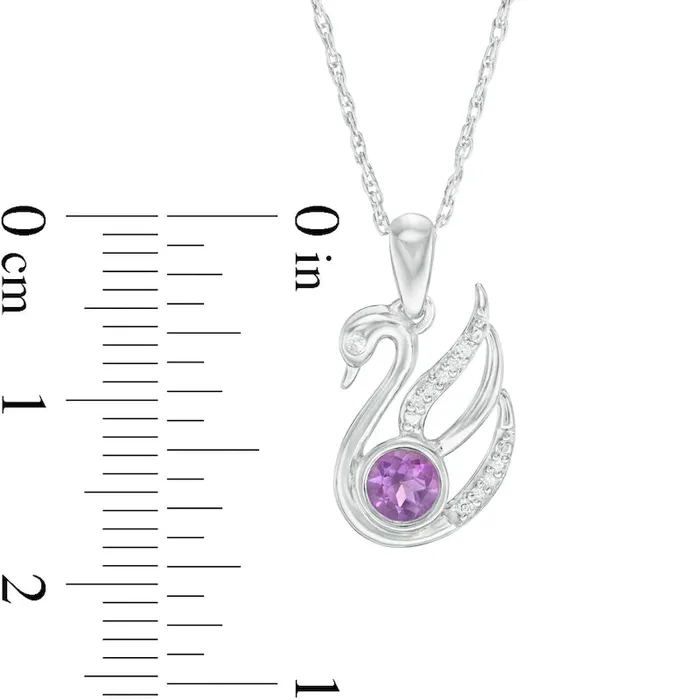 Necklaces Goldia 40mm Amethyst and Natural Diamond Accent Swan Pendant in Sterling Silver Necklaces Goldia 40mm Amethyst and Natural Diamond Accent Swan Pendant in Sterling Silver