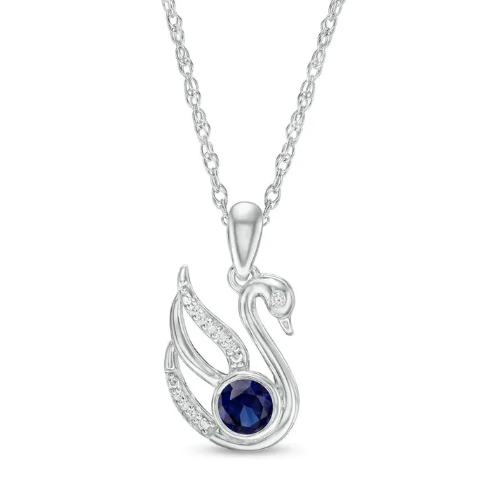Necklaces Goldia 40mm LabCreated Blue Sapphire and Diamond Accent Swan Pendant in Sterling Silver Necklaces Goldia 40mm LabCreated Blue Sapphire and Diamond Accent Swan Pendant in Sterling Silver