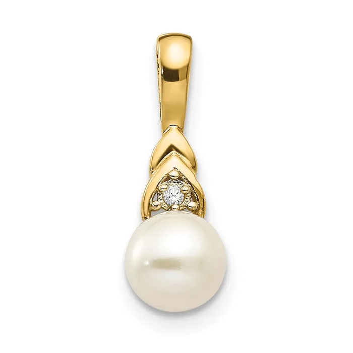 Necklaces Goldiacom 14K Diamond and FW Cultured Pearl Pendant