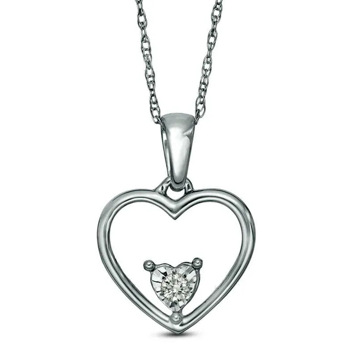 Necklaces Goldia Natural Clarity Enhanced Accent Solitaire Double Heart Pendant in 10K White Gold Necklaces Goldia Natural Clarity Enhanced Accent Solitaire Double Heart Pendant in 10K White Gold