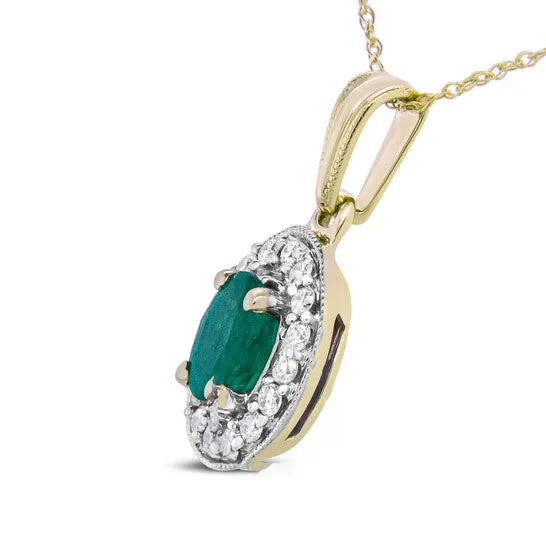 Necklaces JMS always Original Haus of Brilliance 14K Yellow Gold 6x4mm Emerald and 15 Cttw Round Diamond Halo Pendant 18 Necklace HI Color SI1SI2 Clarity Necklaces JMS always Original Haus of Brilliance 14K Yellow Gold 6x4mm Emerald and 15 Cttw Round Diamond Halo Pendant 18 Necklace HI Color SI1SI2 Clarity