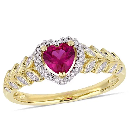 Original Amour 58 CT TGW Created Ruby and Diamond Halo Heart Ring in 10k Yellow Gold JMS005023 JMS always Rings Original Amour 58 CT TGW Created Ruby and Diamond Halo Heart Ring in 10k Yellow Gold JMS005023 JMS always Rings