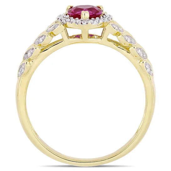 Original Amour 58 CT TGW Created Ruby and Diamond Halo Heart Ring in 10k Yellow Gold JMS005023 JMS always Rings Original Amour 58 CT TGW Created Ruby and Diamond Halo Heart Ring in 10k Yellow Gold JMS005023 JMS always Rings