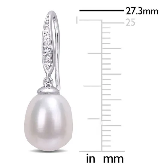 Original AMOUR 859mm Freshwater Cultured Pearl and Diamond Accent Shepherd Hook Earrings In Sterling Silver JMS always Earrings Original AMOUR 859mm Freshwater Cultured Pearl and Diamond Accent Shepherd Hook Earrings In Sterling Silver JMS always Earrings