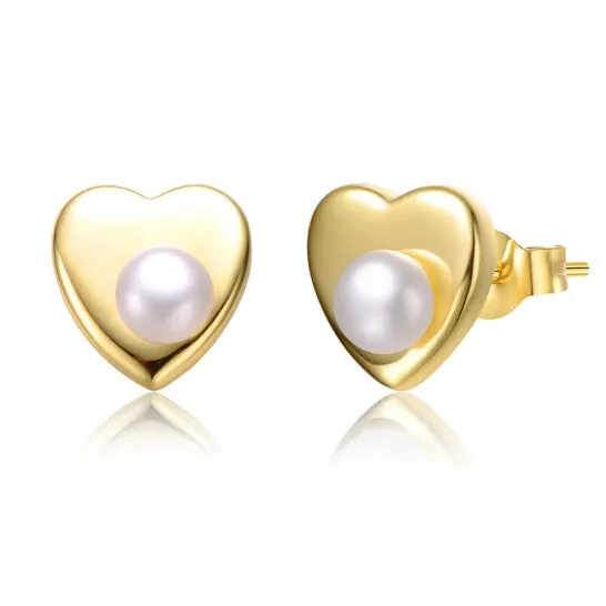 Original Megan Walford Sterling Silver 14k Yellow Gold Plated with White Pearl Heart Stud Earrings JMS always Earrings Original Megan Walford Sterling Silver 14k Yellow Gold Plated with White Pearl Heart Stud Earrings JMS always Earrings