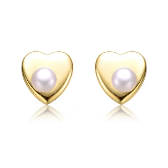 Original Megan Walford Sterling Silver 14k Yellow Gold Plated with White Pearl Heart Stud Earrings JMS always Earrings Original Megan Walford Sterling Silver 14k Yellow Gold Plated with White Pearl Heart Stud Earrings JMS always Earrings