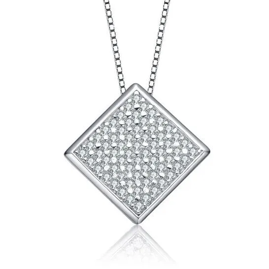 Original Megan Walford Sterling Silver Round Cubic Zirconia Square Pendant Necklace JMS always Necklaces Original Megan Walford Sterling Silver Round Cubic Zirconia Square Pendant Necklace JMS always Necklaces