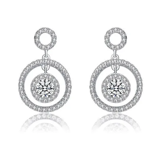 Original Megan Walford Sterling Silver Round Cubic Zirconia Three Halo Drop Earrings JMS always Earrings Original Megan Walford Sterling Silver Round Cubic Zirconia Three Halo Drop Earrings JMS always Earrings