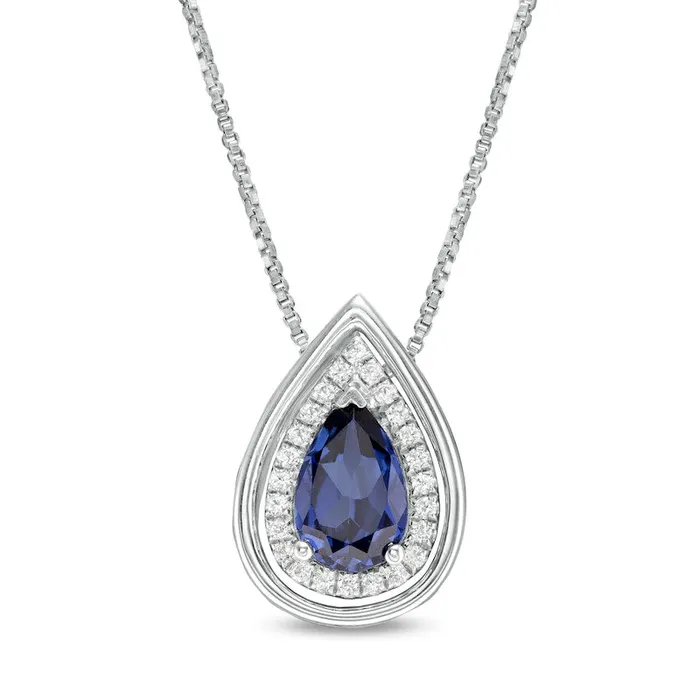 PearShaped LabCreated Blue and White Sapphire Frame Teardrop Pendant in Sterling Silver Goldia Necklaces PearShaped LabCreated Blue and White Sapphire Frame Teardrop Pendant in Sterling Silver Goldia Necklaces
