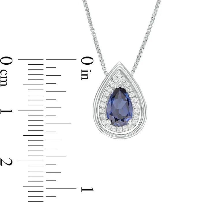 PearShaped LabCreated Blue and White Sapphire Frame Teardrop Pendant in Sterling Silver Goldia Necklaces PearShaped LabCreated Blue and White Sapphire Frame Teardrop Pendant in Sterling Silver Goldia Necklaces