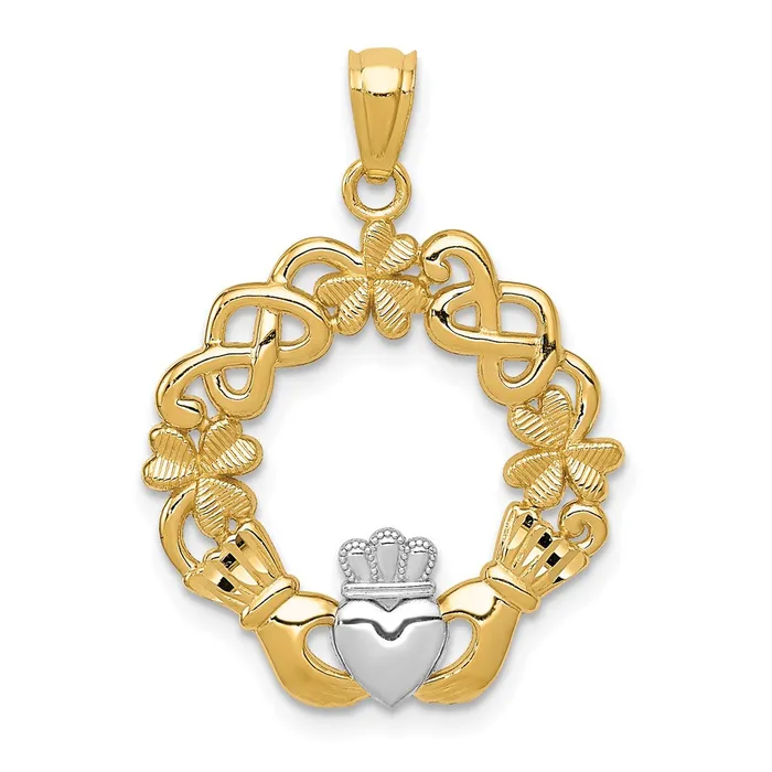 PreStyled Sets Goldia 14k Yellow Rhodium Gold Rhodium Claddagh Pendant
