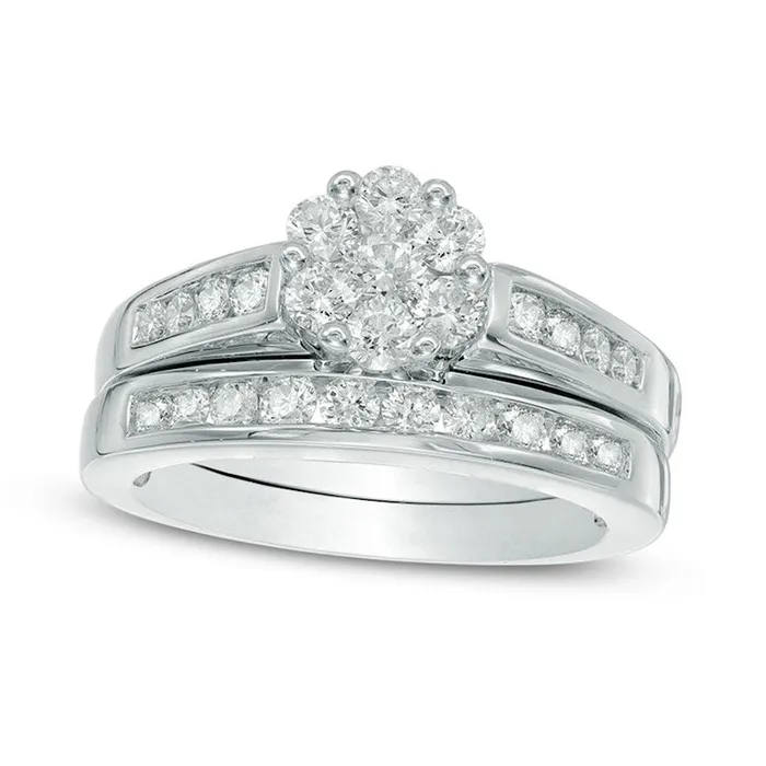 Previously Owned 10 CT TW Natural Diamond Flower Bridal Engagement Ring Set in Solid 10K White Gold Goldia Rings Previously Owned 10 CT TW Natural Diamond Flower Bridal Engagement Ring Set in Solid 10K White Gold Goldia Rings