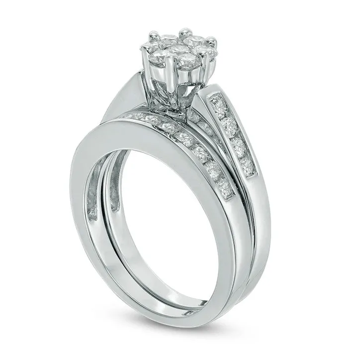Previously Owned 10 CT TW Natural Diamond Flower Bridal Engagement Ring Set in Solid 10K White Gold Goldia Rings Previously Owned 10 CT TW Natural Diamond Flower Bridal Engagement Ring Set in Solid 10K White Gold Goldia Rings