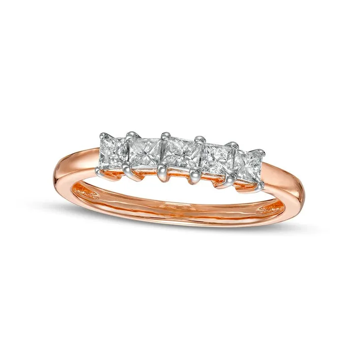 Rings 050 CT TW PrincessCut Natural Diamond Five Stone Anniversary Band in Solid 10K Rose Gold Goldia Rings 050 CT TW PrincessCut Natural Diamond Five Stone Anniversary Band in Solid 10K Rose Gold Goldia