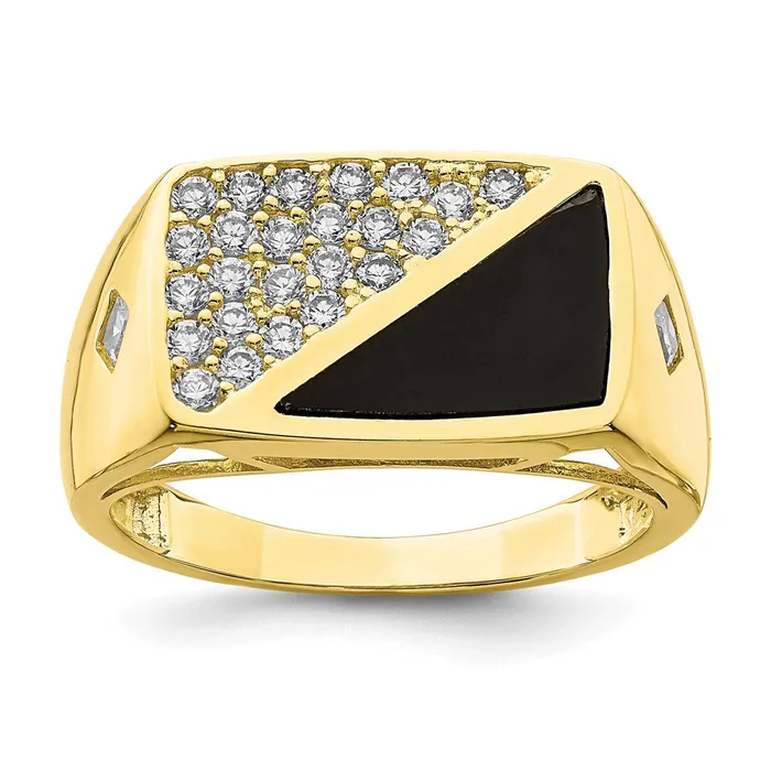 Rings 10K Yellow Gold CZ and Onyx MenS Ring Goldia