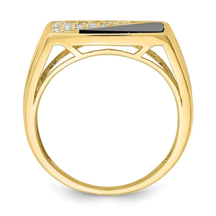 Rings 10K Yellow Gold CZ and Onyx MenS Ring Goldia