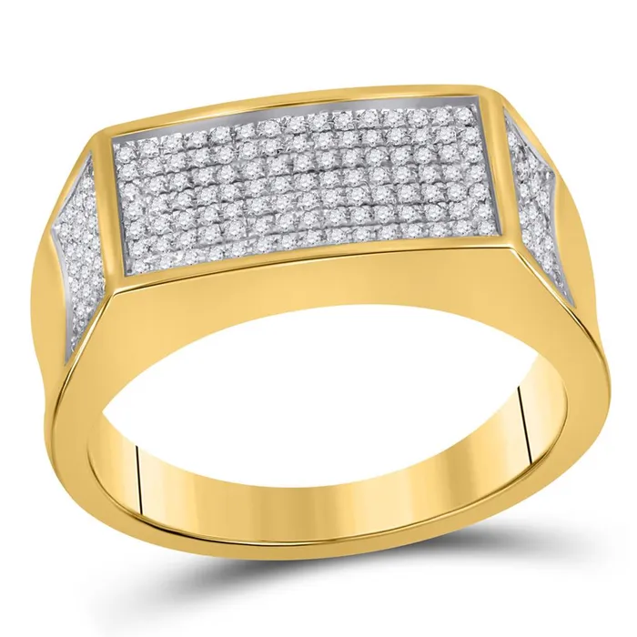 Rings 10k Yellow Gold Round Diamond Rectangle Cluster Band Ring 13 Cttw gndatlanta Rings 10k Yellow Gold Round Diamond Rectangle Cluster Band Ring 13 Cttw gndatlanta