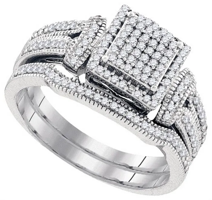 Rings 14k White Gold Diamond Cluster Bridal Wedding Ring Set 38 Cttw gndatlanta Rings 14k White Gold Diamond Cluster Bridal Wedding Ring Set 38 Cttw gndatlanta