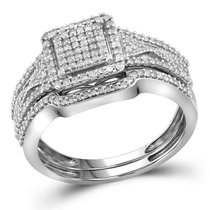 Rings 14k White Gold Diamond Cluster Bridal Wedding Ring Set 38 Cttw gndatlanta