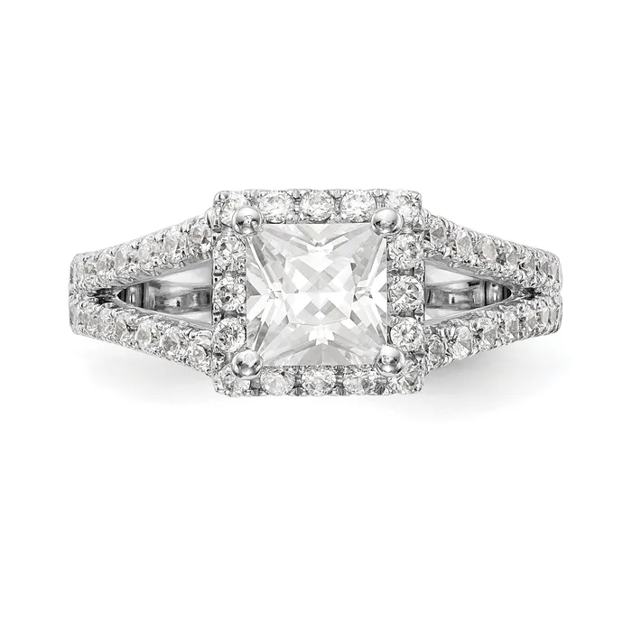 Rings 14K White Gold Diamond Princess CZ Square Halo Engagement Ring Goldiacom