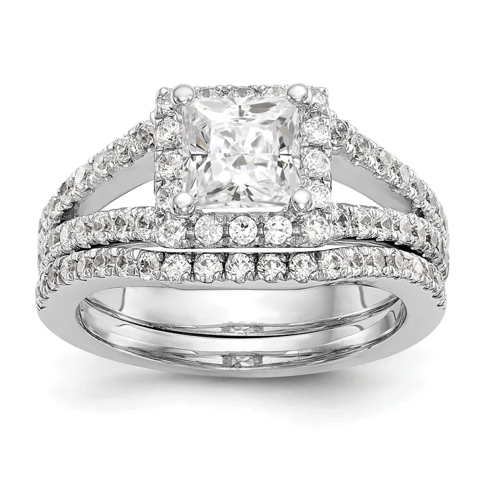 Rings 14K White Gold Diamond Princess CZ Square Halo Engagement Ring Goldiacom