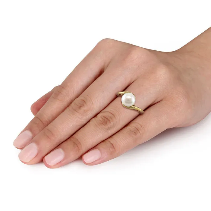 Rings 80 85mm Cultured Freshwater Pearl and Scroll Bypass Ring in Solid 10K Yellow Gold Goldia Rings 80 85mm Cultured Freshwater Pearl and Scroll Bypass Ring in Solid 10K Yellow Gold Goldia