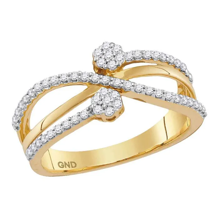 Rings gndatlanta 10k Yellow Gold Round Diamond Flower Cluster Crossover Band Ring 13 Cttw Rings gndatlanta 10k Yellow Gold Round Diamond Flower Cluster Crossover Band Ring 13 Cttw
