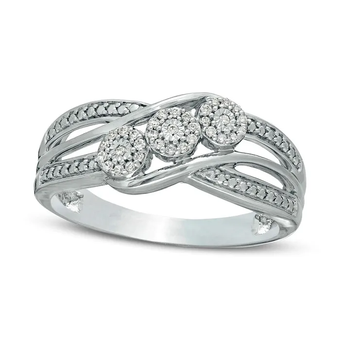 Rings Goldia 010 CT TW Natural Diamond Frame Three Stone Bypass Promise Ring in Sterling Silver Rings Goldia 010 CT TW Natural Diamond Frame Three Stone Bypass Promise Ring in Sterling Silver