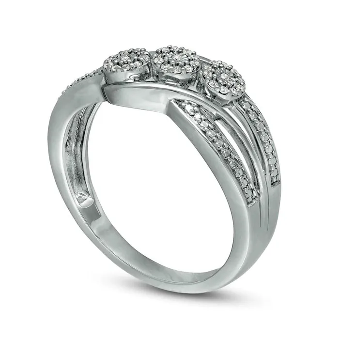 Rings Goldia 010 CT TW Natural Diamond Frame Three Stone Bypass Promise Ring in Sterling Silver Rings Goldia 010 CT TW Natural Diamond Frame Three Stone Bypass Promise Ring in Sterling Silver