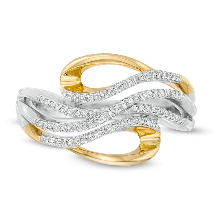 Rings Goldia 017 CT TW Natural Diamond Wave Looped Ring in Sterling Silver and Solid 10K Yellow Gold Rings Goldia 017 CT TW Natural Diamond Wave Looped Ring in Sterling Silver and Solid 10K Yellow Gold