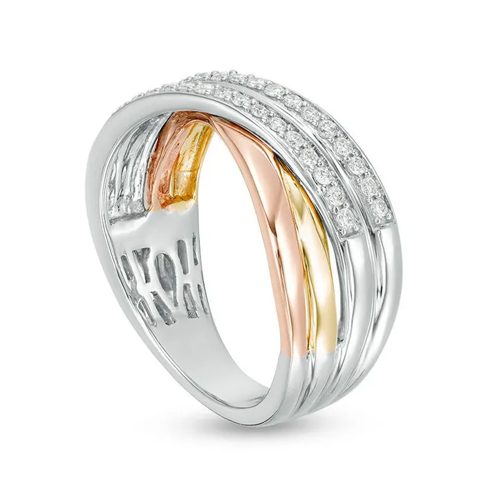 Rings Goldia 025 CT TW Natural Diamond Crossover Ring in Solid 10K TriTone Gold Rings Goldia 025 CT TW Natural Diamond Crossover Ring in Solid 10K TriTone Gold