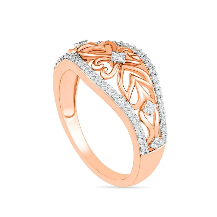 Rings Goldia 033 CT TW Natural Diamond Ornate Flower Ring in Solid 10K Rose Gold Rings Goldia 033 CT TW Natural Diamond Ornate Flower Ring in Solid 10K Rose Gold