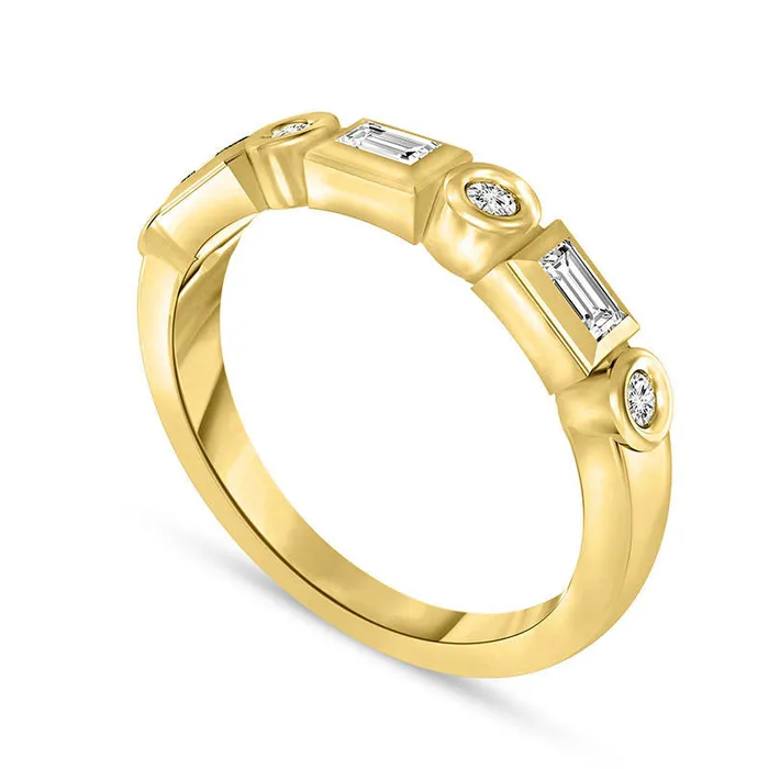 Rings Goldia 038 CT TW Baguette and Round Natural Diamond Alternating Stackable Band in Solid 10K Yellow Gold Rings Goldia 038 CT TW Baguette and Round Natural Diamond Alternating Stackable Band in Solid 10K Yellow Gold